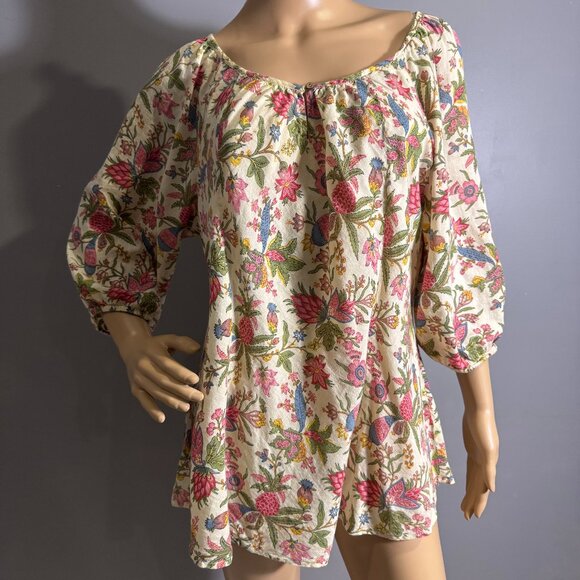 Boho Floral 100% Cotton Top 🌸 Cottagecore Blouse, Free People Vibes - Picture 1 of 3